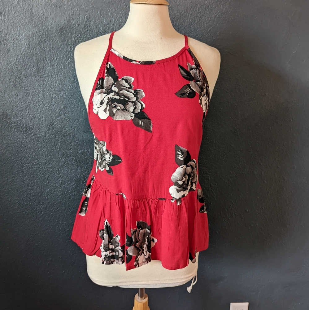 Volcom red floral halter top